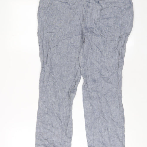 NEXT Womens Blue Linen Trousers Size 12 L24 in Regular Hook & Eye