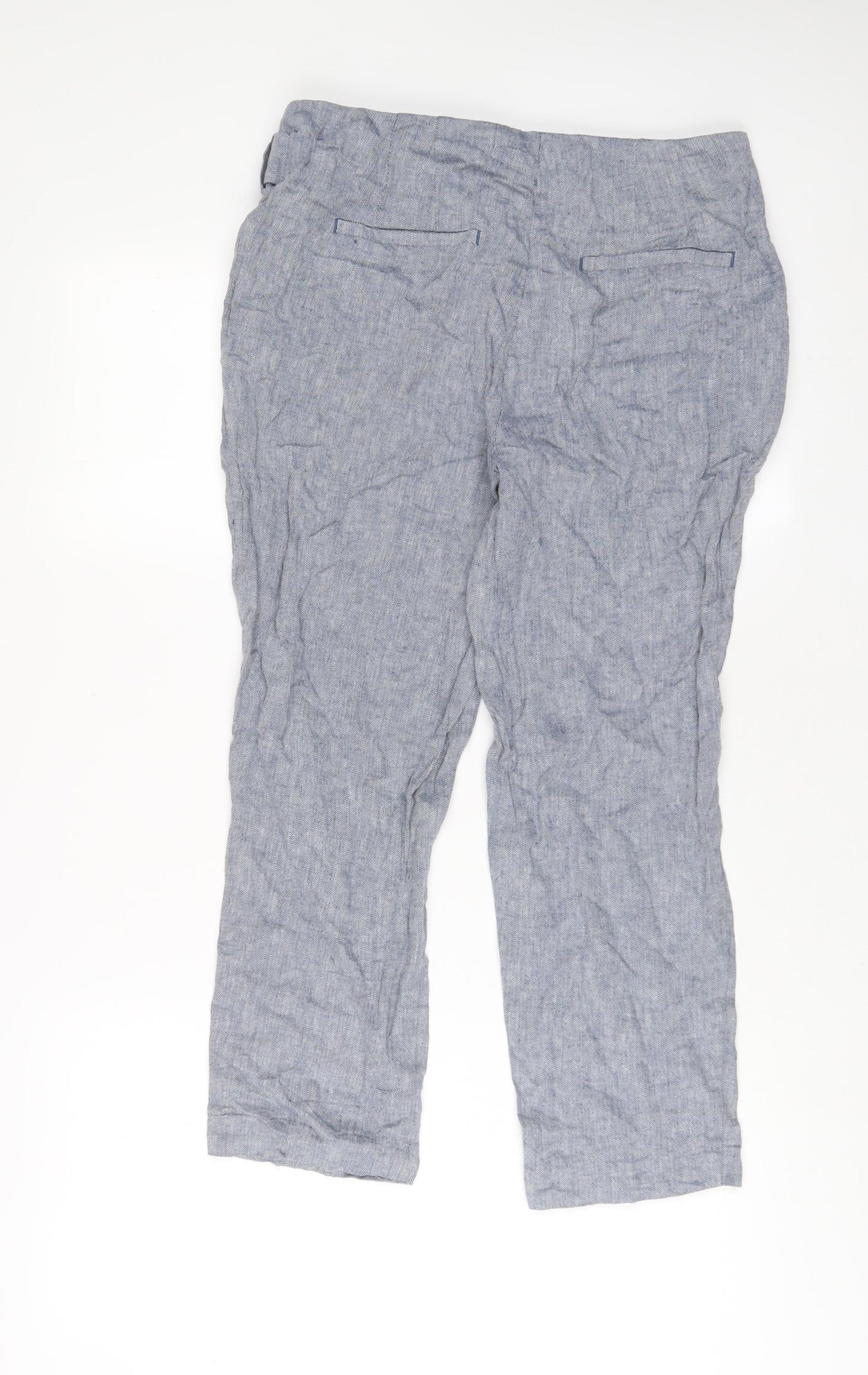 NEXT Womens Blue Linen Trousers Size 12 L24 in Regular Hook & Eye