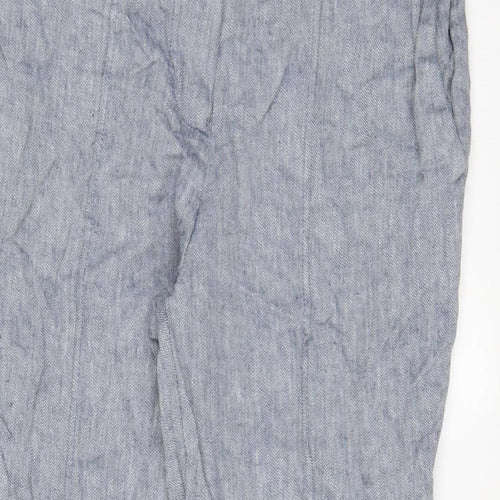 NEXT Womens Blue Linen Trousers Size 12 L24 in Regular Hook & Eye