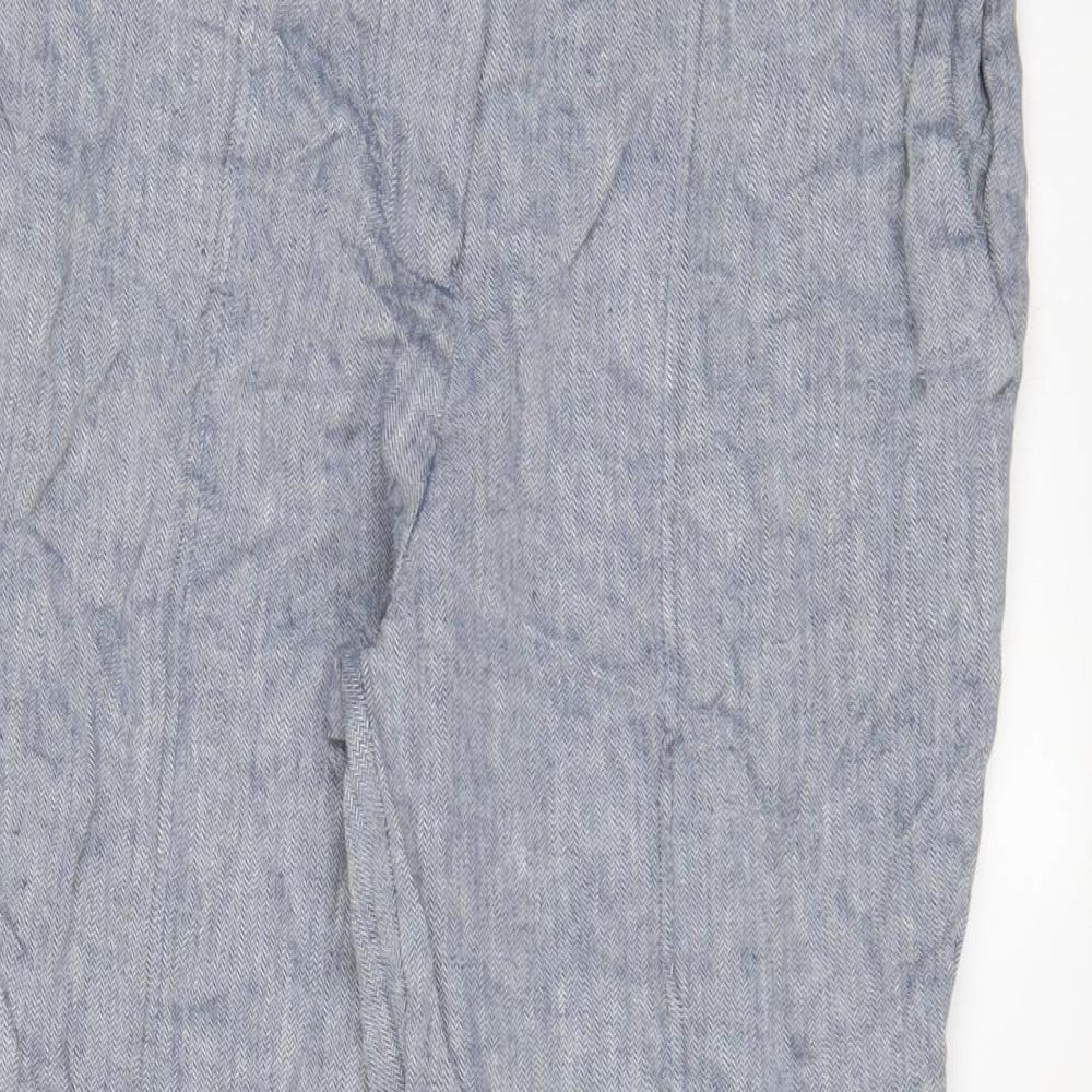 NEXT Womens Blue Linen Trousers Size 12 L24 in Regular Hook & Eye