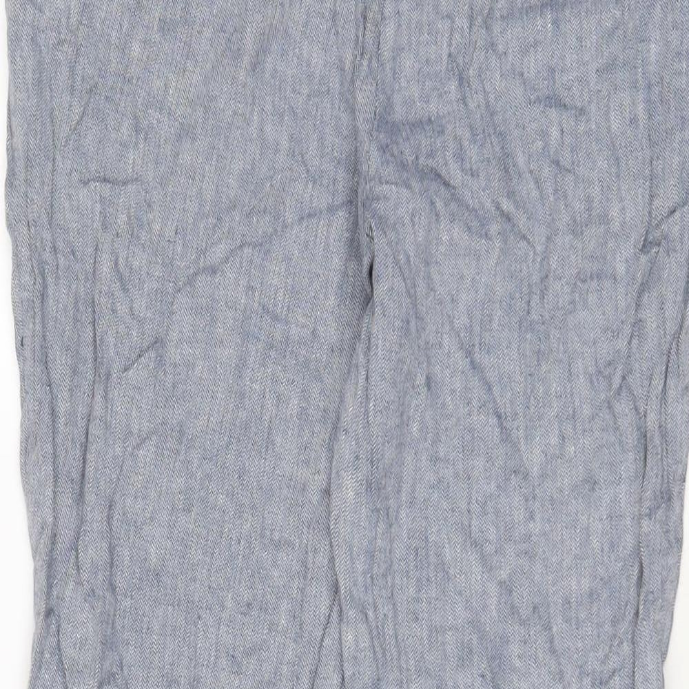 NEXT Womens Blue Linen Trousers Size 12 L24 in Regular Hook & Eye