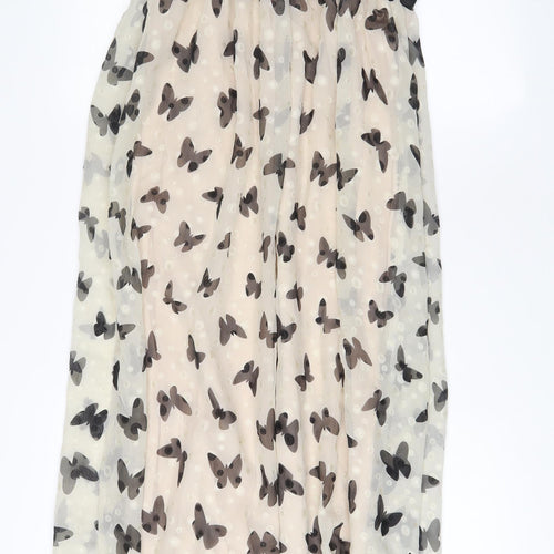 Yumi Womens Beige Geometric Polyester A-Line Size 10 V-Neck Pullover - Butterflies