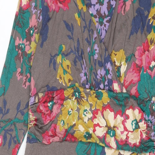 Joules Womens Multicoloured Floral Viscose A-Line Size 12 V-Neck Pullover
