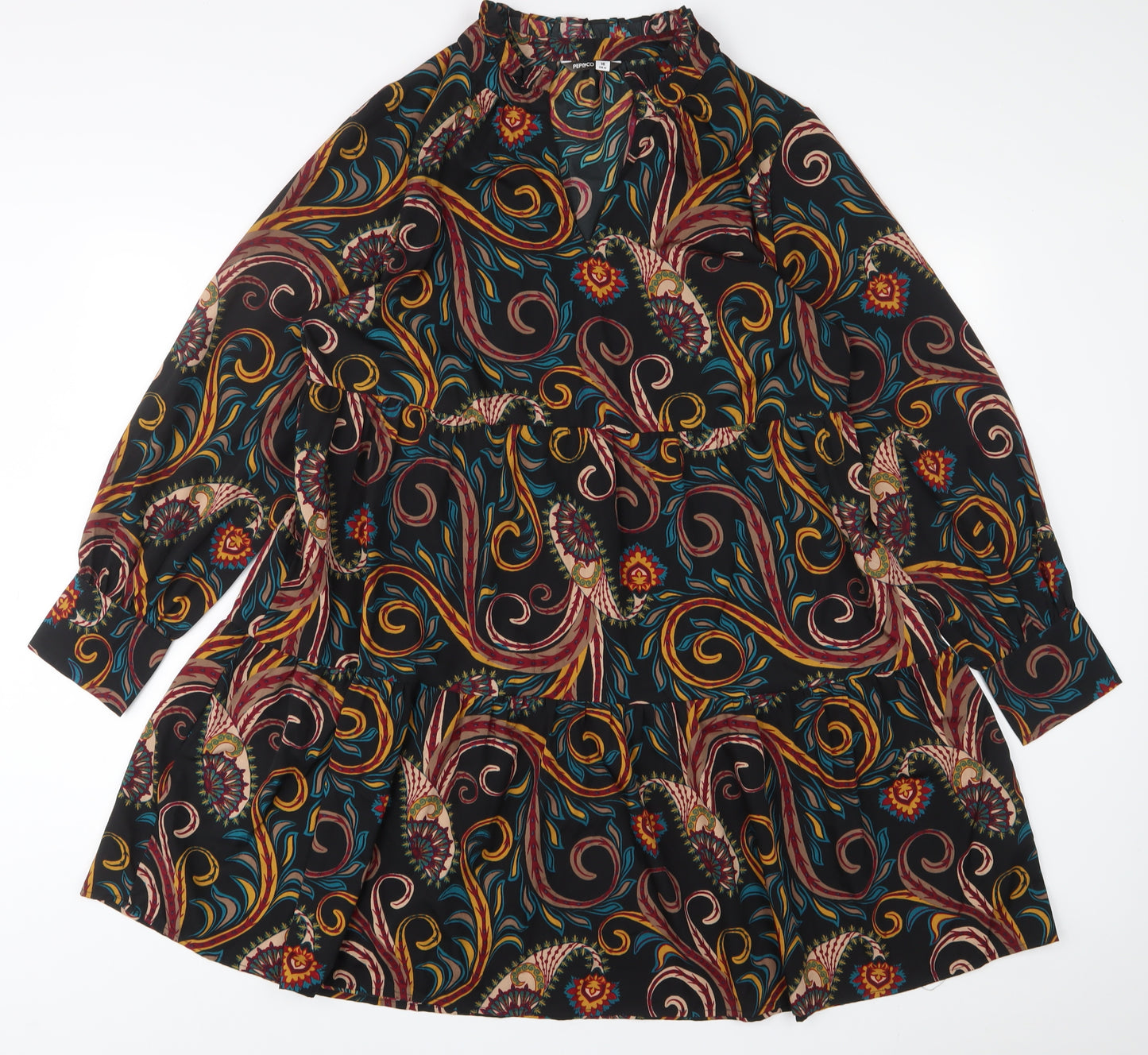 Pep&Co Womens Multicoloured Geometric Polyester A-Line Size 16 V-Neck Pullover