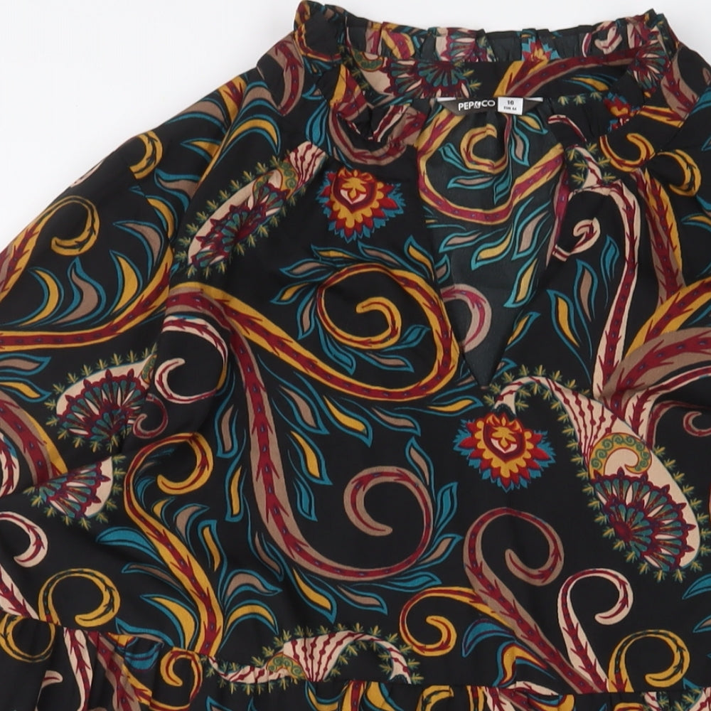 Pep&Co Womens Multicoloured Geometric Polyester A-Line Size 16 V-Neck Pullover