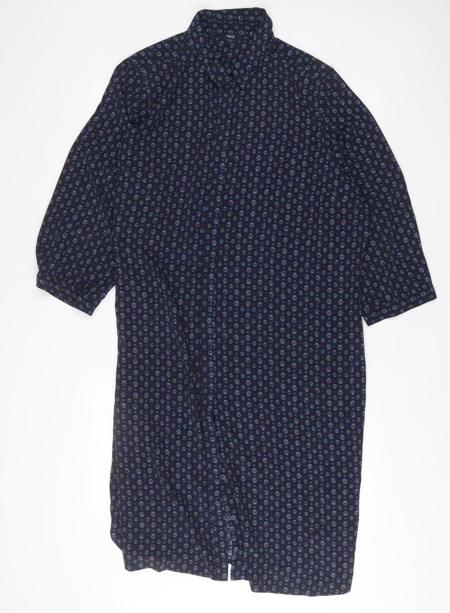 NEXT Womens Blue Geometric Polyester A-Line Size 20 Collared Button