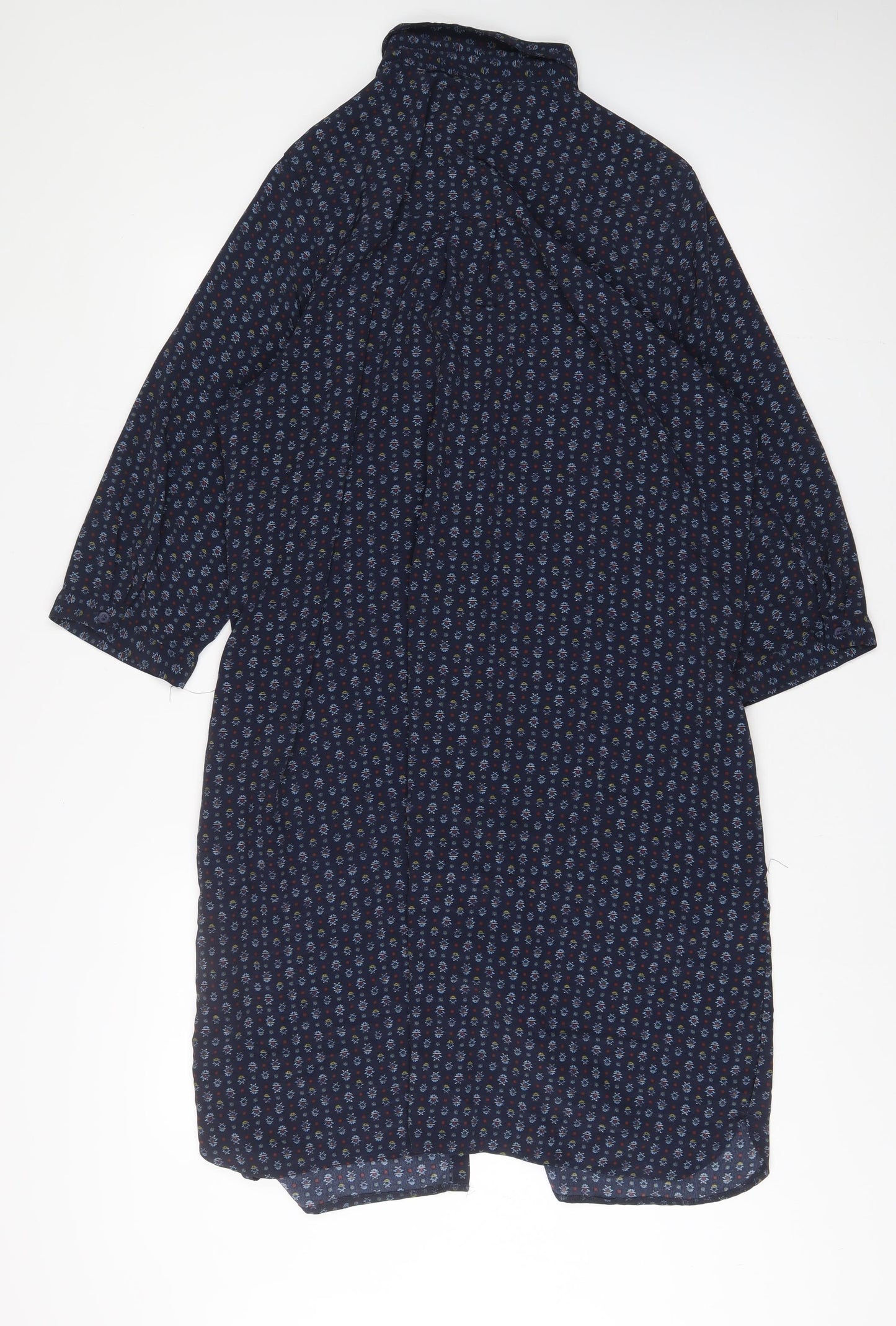 NEXT Womens Blue Geometric Polyester A-Line Size 20 Collared Button