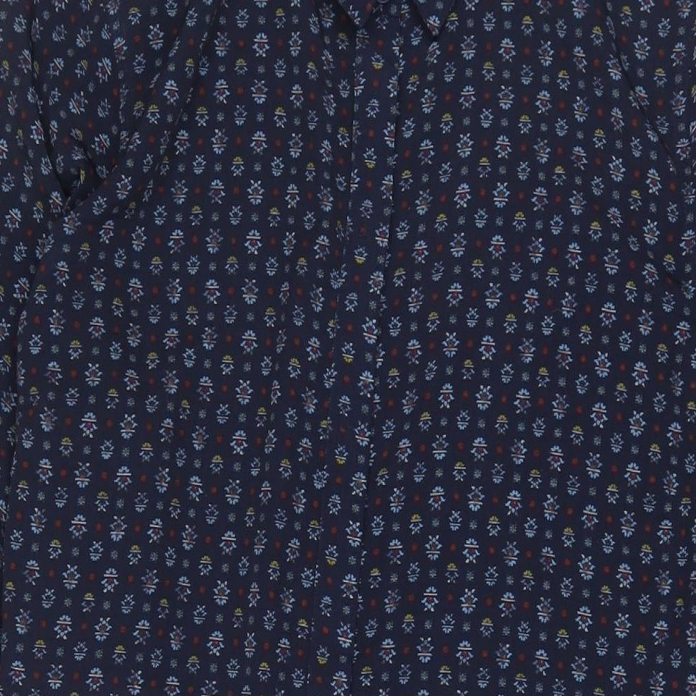 NEXT Womens Blue Geometric Polyester A-Line Size 20 Collared Button