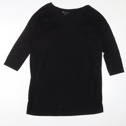 NEXT Womens Black Viscose Basic T-Shirt Size 14 V-Neck