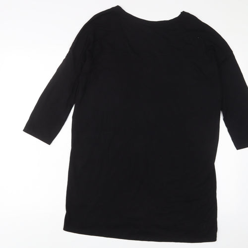 NEXT Womens Black Viscose Basic T-Shirt Size 14 V-Neck