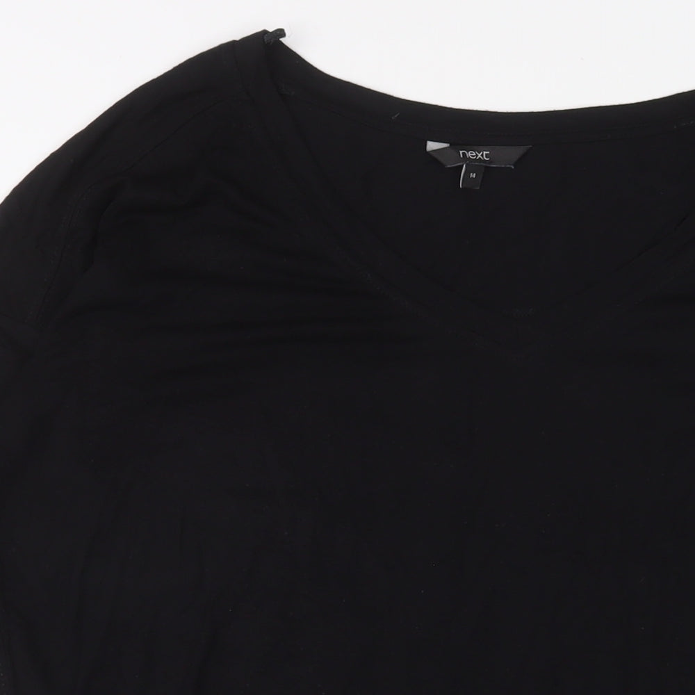 NEXT Womens Black Viscose Basic T-Shirt Size 14 V-Neck