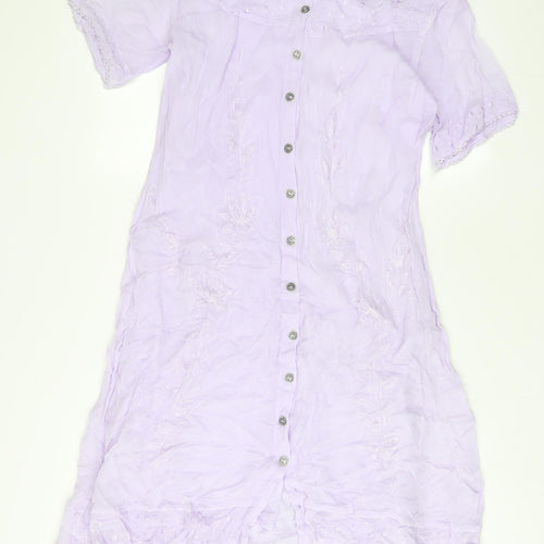 Reflect Womens Purple Polyester Sheath Size M Boat Neck Button - Embroidered