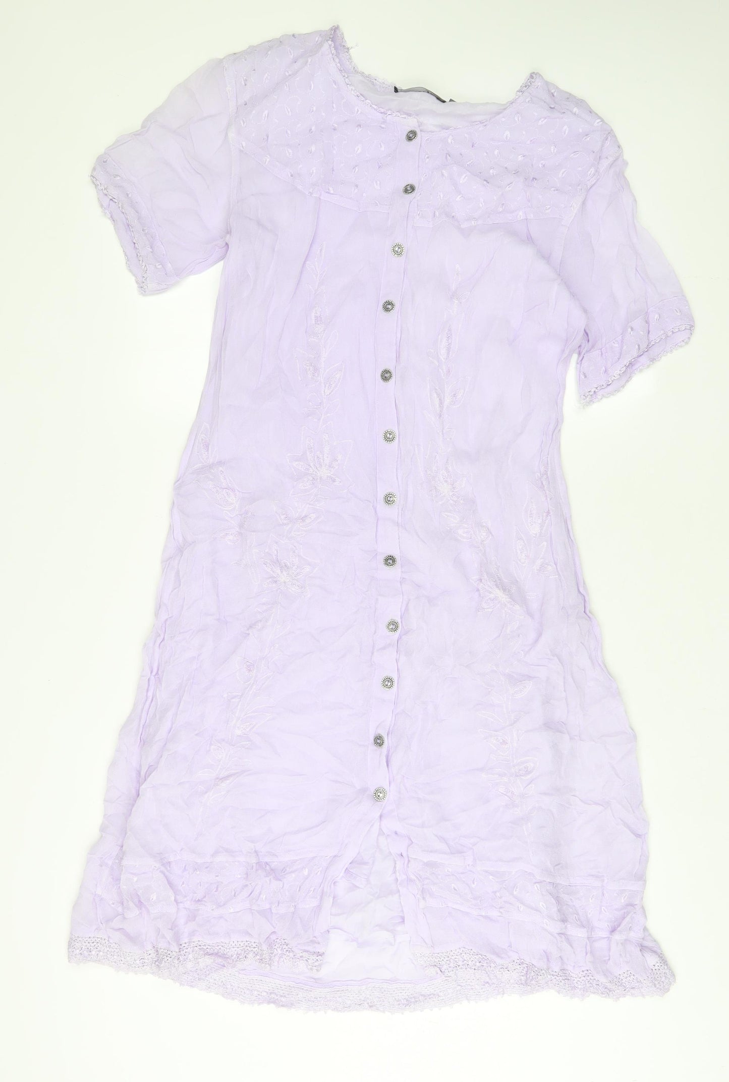 Reflect Womens Purple Polyester Sheath Size M Boat Neck Button - Embroidered