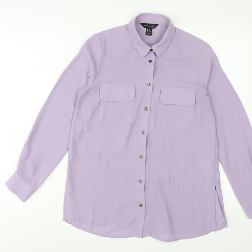 New Look Womens Purple Polyester Basic Button-Up Size 6 Collared