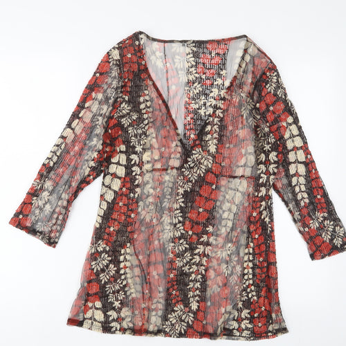 Per Una Womens Red Floral Polyester Basic Blouse Size 16 V-Neck - Pleated
