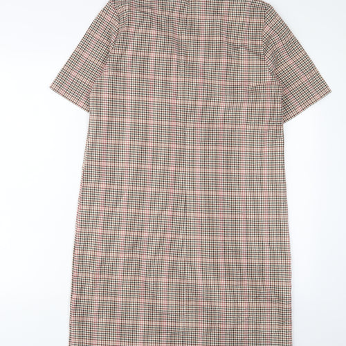 NEXT Womens Brown Plaid Polyester A-Line Size 12 V-Neck Zip