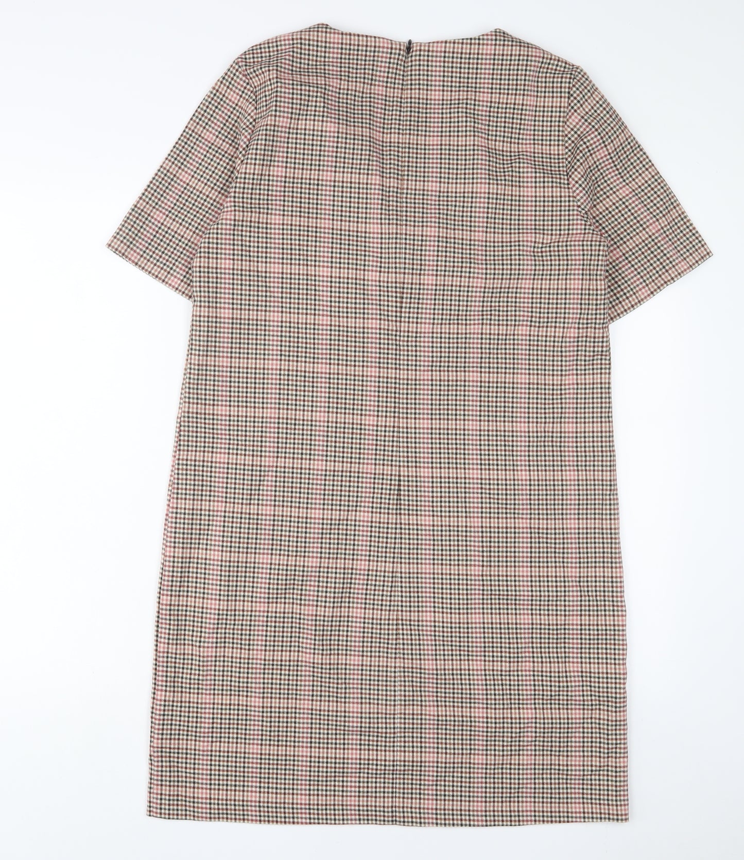 NEXT Womens Brown Plaid Polyester A-Line Size 12 V-Neck Zip