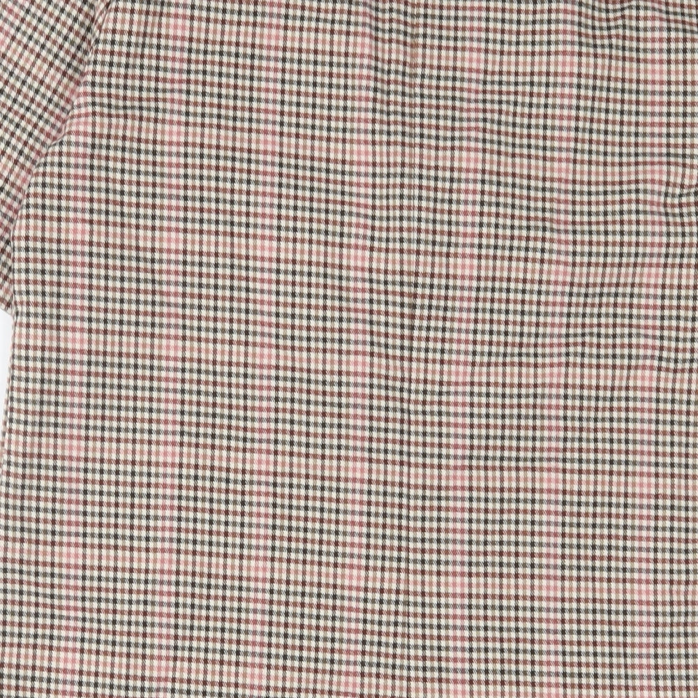 NEXT Womens Brown Plaid Polyester A-Line Size 12 V-Neck Zip