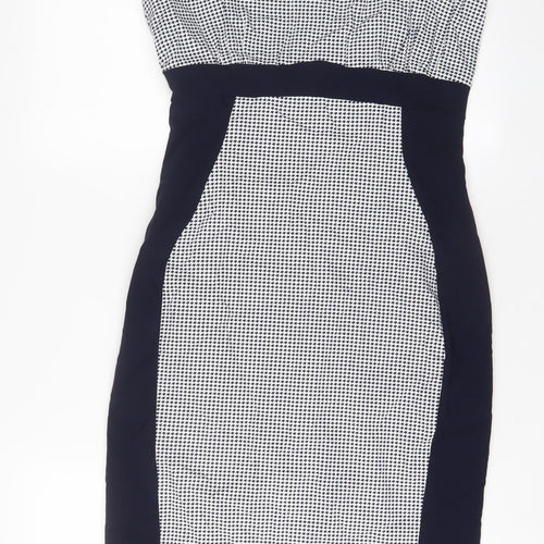 The pretty dress company Womens Blue Geometric Cotton Sheath Size 14 Scoop Neck Zip