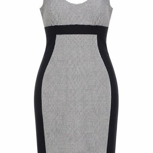 The pretty dress company Womens Blue Geometric Cotton Sheath Size 14 Scoop Neck Zip