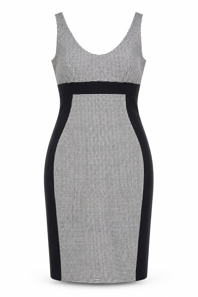The pretty dress company Womens Blue Geometric Cotton Sheath Size 14 Scoop Neck Zip