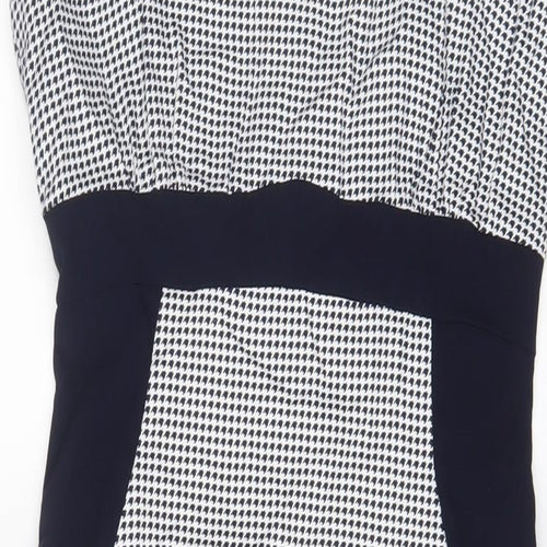 The pretty dress company Womens Blue Geometric Cotton Sheath Size 14 Scoop Neck Zip