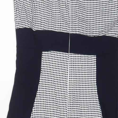 The pretty dress company Womens Blue Geometric Cotton Sheath Size 14 Scoop Neck Zip