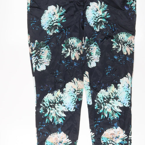 River Island Womens Blue Floral Cotton Trousers Size 12 L28 in Regular Hook & Eye