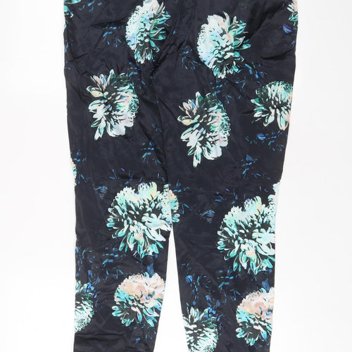 River Island Womens Blue Floral Cotton Trousers Size 12 L28 in Regular Hook & Eye