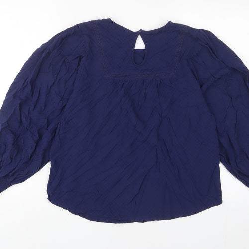 Marks and Spencer Womens Blue Viscose Basic T-Shirt Size 10 Crew Neck - Embroidered