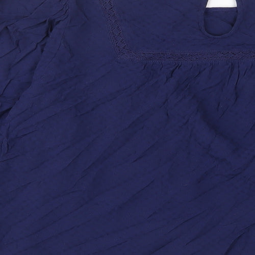 Marks and Spencer Womens Blue Viscose Basic T-Shirt Size 10 Crew Neck - Embroidered