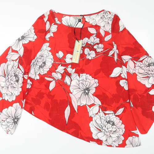 Dorothy Perkins Womens Red Floral Polyester Basic Blouse Size 12 Boat Neck