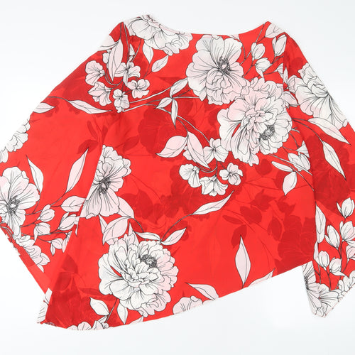 Dorothy Perkins Womens Red Floral Polyester Basic Blouse Size 12 Boat Neck