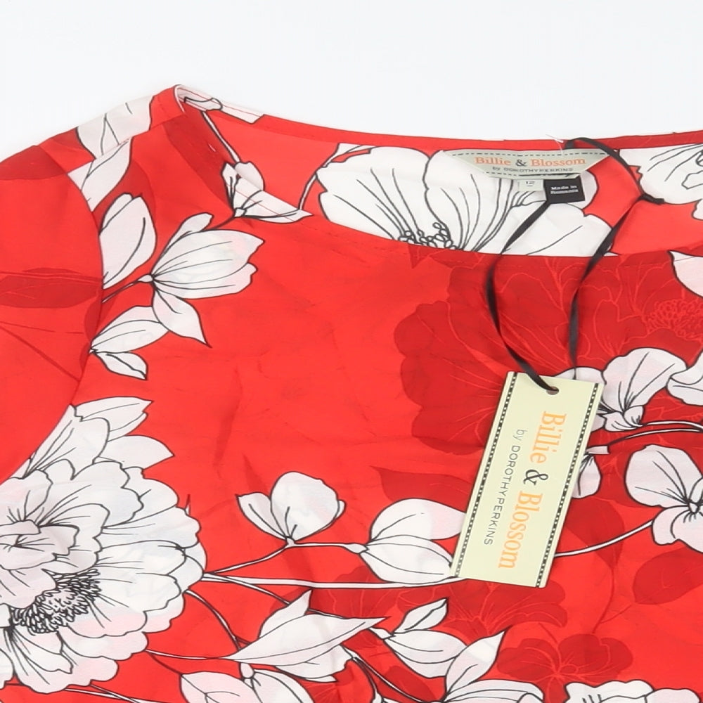 Dorothy Perkins Womens Red Floral Polyester Basic Blouse Size 12 Boat Neck