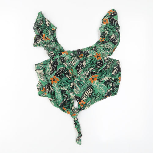 New Look Womens Green Geometric Viscose Cropped Blouse Size 10 Off the Shoulder