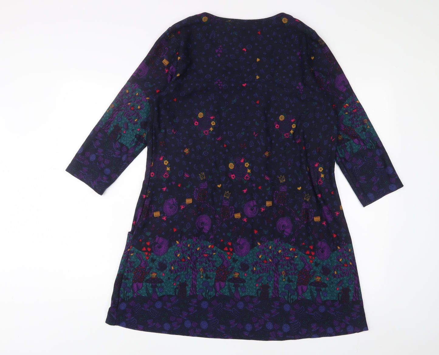 EWM Womens Blue Geometric Polyester Sheath Size M Crew Neck Pullover - Pockets