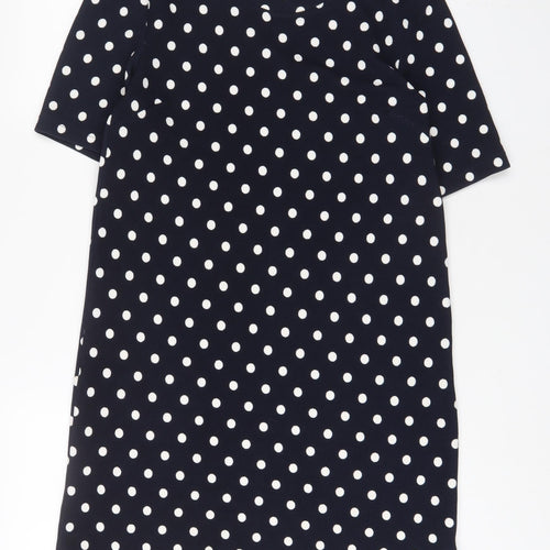H&M Womens Blue Polka Dot Polyester Sheath Size 16 Crew Neck Zip