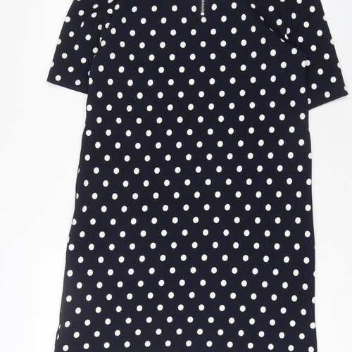 H&M Womens Blue Polka Dot Polyester Sheath Size 16 Crew Neck Zip