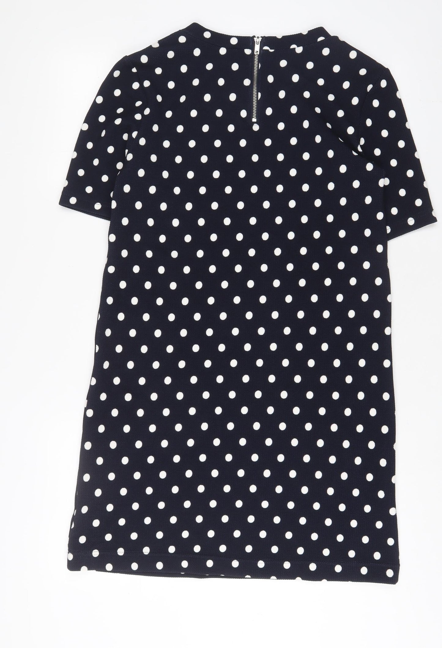 H&M Womens Blue Polka Dot Polyester Sheath Size 16 Crew Neck Zip