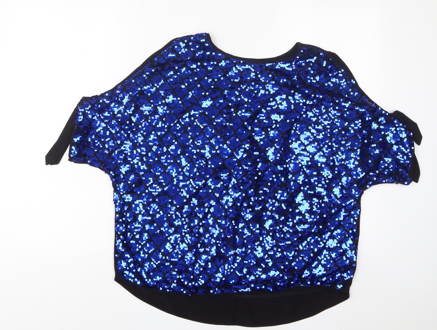 Roman Womens Blue Polyester Basic T-Shirt Size 14 Crew Neck - Sequins
