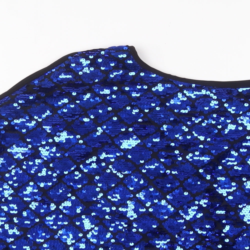 Roman Womens Blue Polyester Basic T-Shirt Size 14 Crew Neck - Sequins