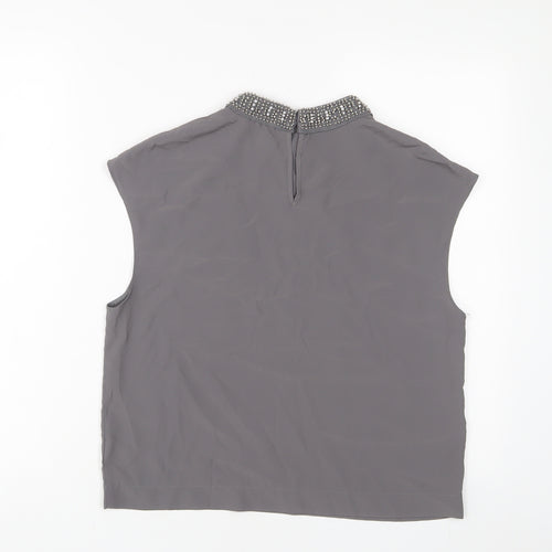New Look Womens Grey Polyester Basic Tank Size 10 Round Neck - beaded