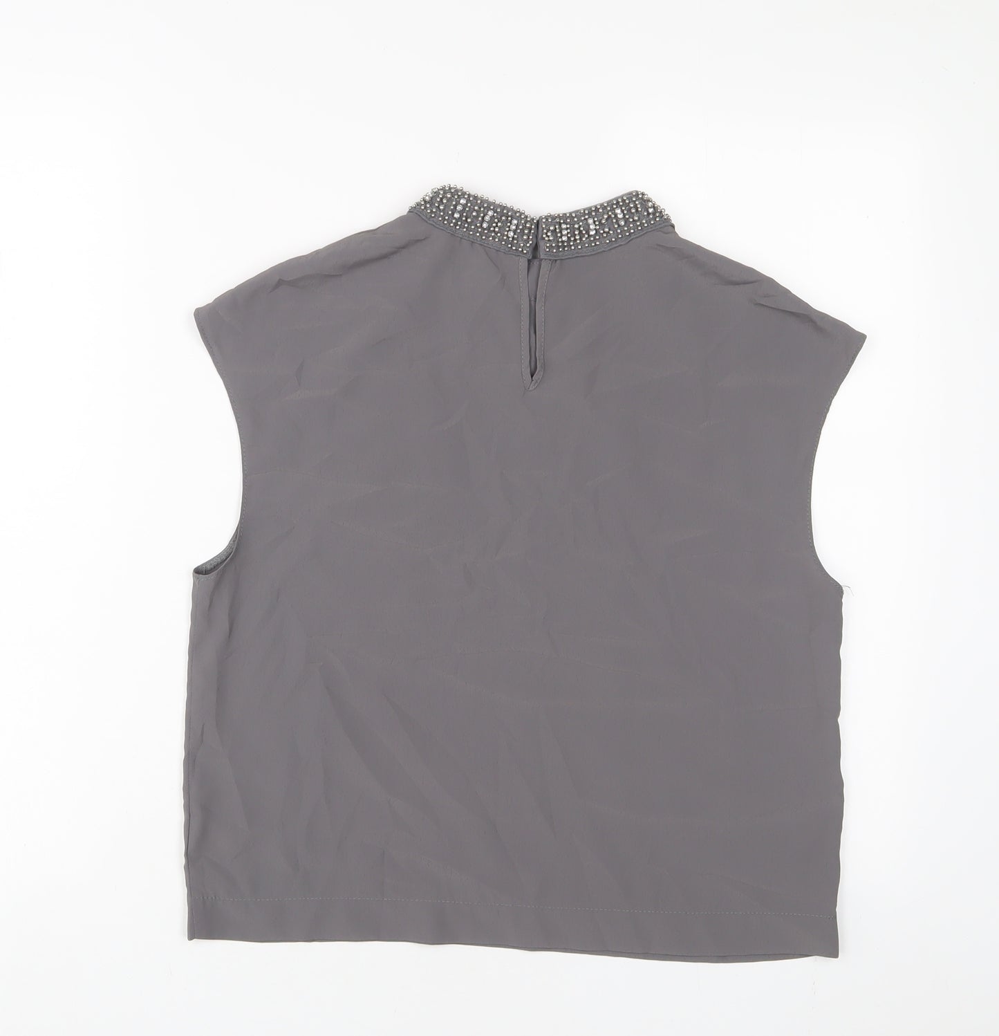 New Look Womens Grey Polyester Basic Tank Size 10 Round Neck - beaded