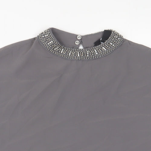 New Look Womens Grey Polyester Basic Tank Size 10 Round Neck - beaded