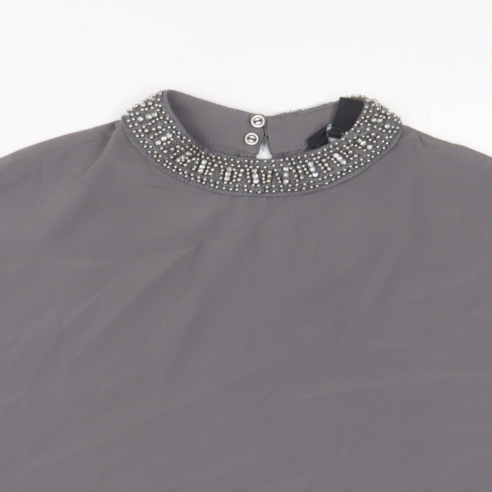 New Look Womens Grey Polyester Basic Tank Size 10 Round Neck - beaded