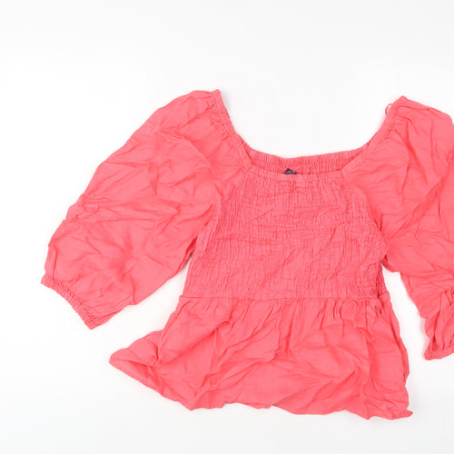 Marks and Spencer Womens Pink Linen Basic Blouse Size 14 Square Neck