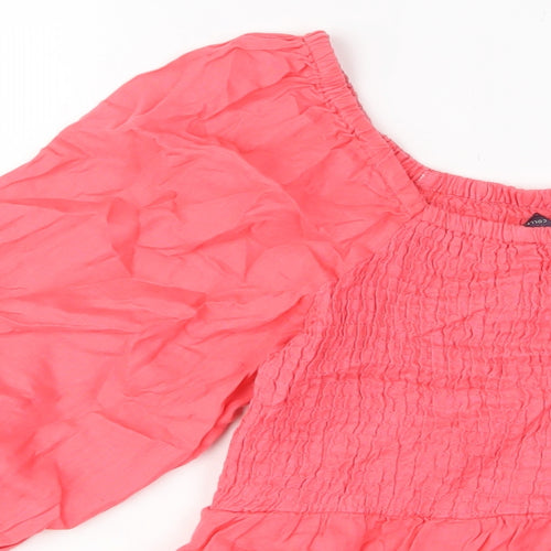 Marks and Spencer Womens Pink Linen Basic Blouse Size 14 Square Neck