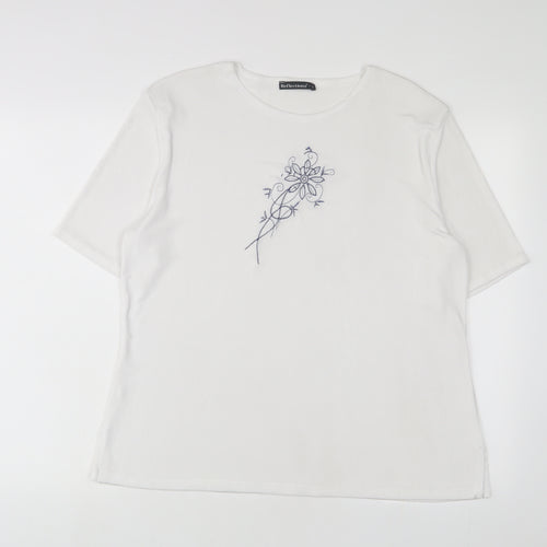 Reflections Womens White Polyester Basic T-Shirt Size L Crew Neck - Embroidered