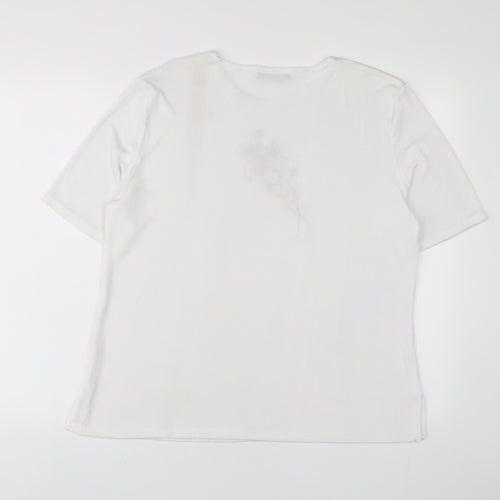 Reflections Womens White Polyester Basic T-Shirt Size L Crew Neck - Embroidered