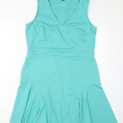 Scarlett B Womens Blue Polyester Fit & Flare Size 18 V-Neck Pullover - Pleated